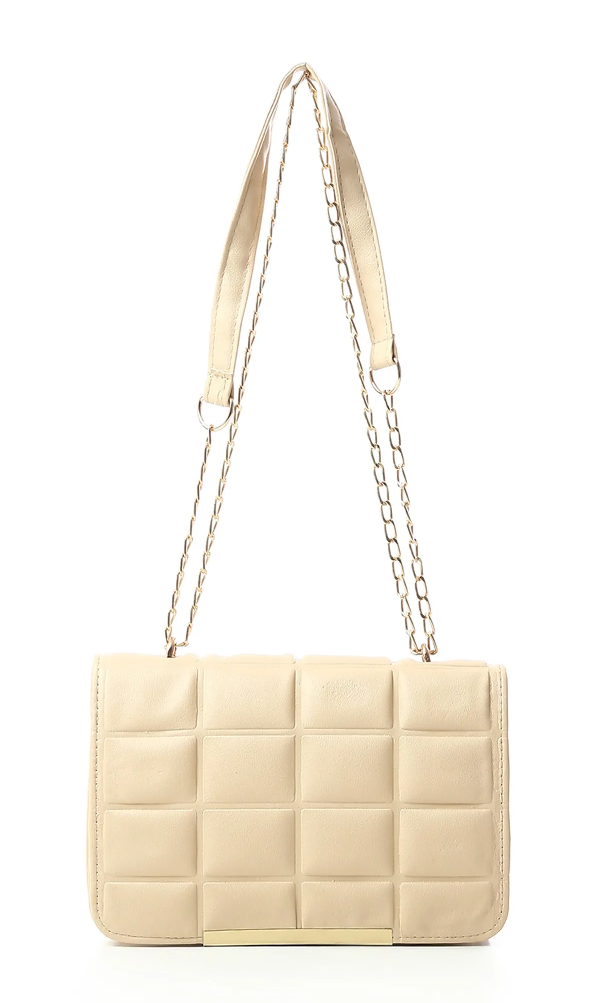 O181972 Blocks Cross-Body Bag With Chain Handle - Beige