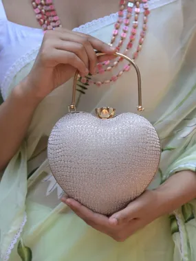 Odette Golden Heart Shaped Patterned Shimmery Clutch For Women