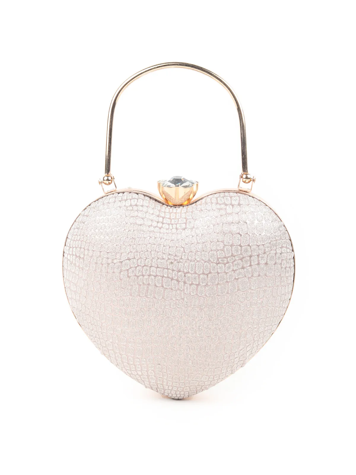 Odette Golden Heart Shaped Patterned Shimmery Clutch For Women