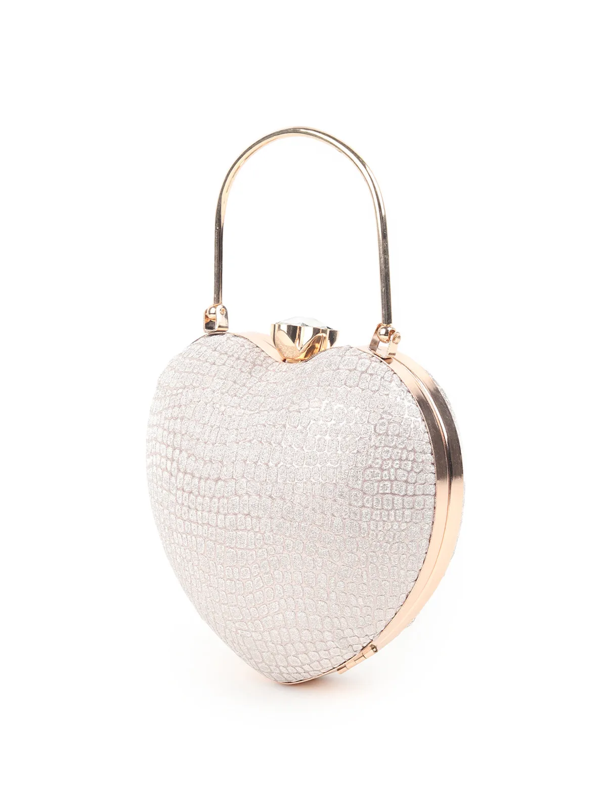 Odette Golden Heart Shaped Patterned Shimmery Clutch For Women