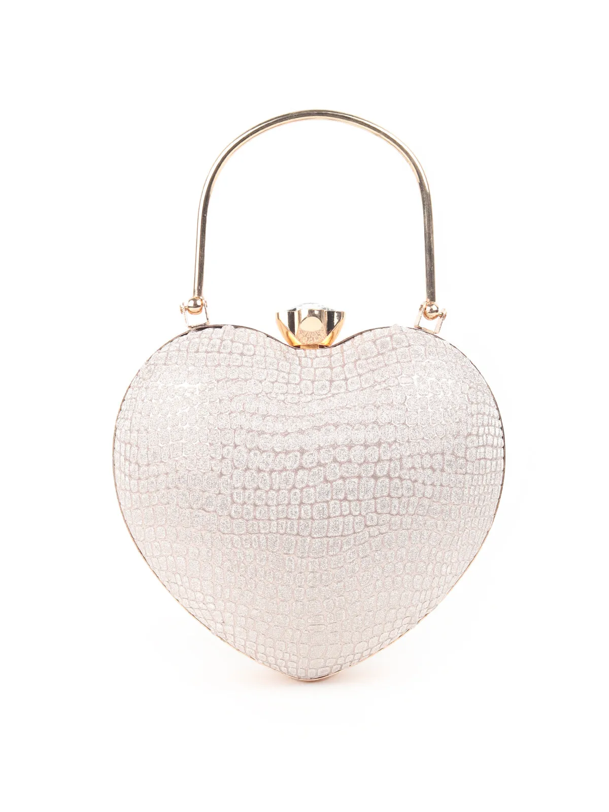 Odette Golden Heart Shaped Patterned Shimmery Clutch For Women