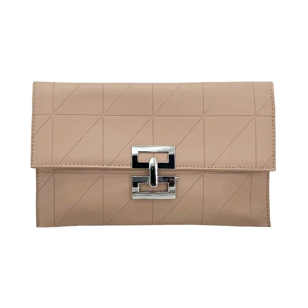 Pattern Detailed Rectangle Wristlet Clutch Crossbody Bag