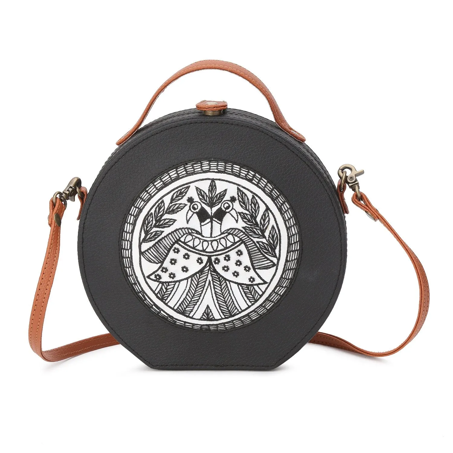 Peacock hand Embroidered women Sling Bag (White)