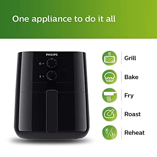 PHILIPS 1400W 4.1 L Air Fryer HD9200/90 Uses Up to 90% Less Fat with Rapid Air Technology (Black, Large)