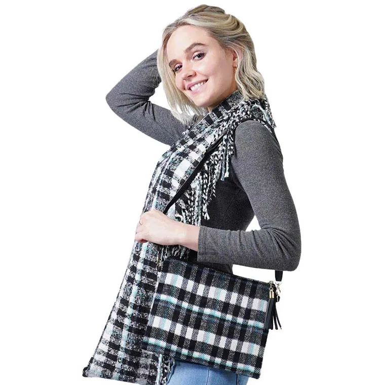 Plaid Check Crossbody Clutch Bag