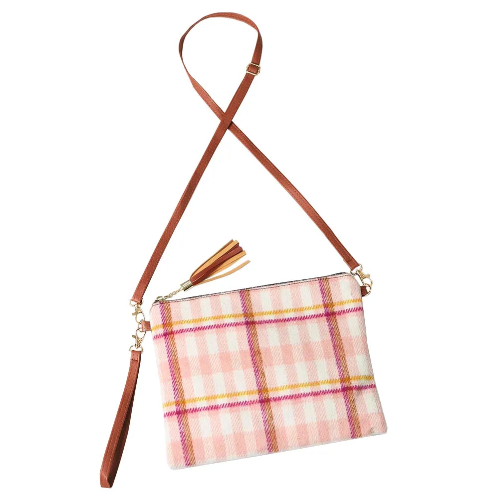 Plaid Check Crossbody Clutch Bag