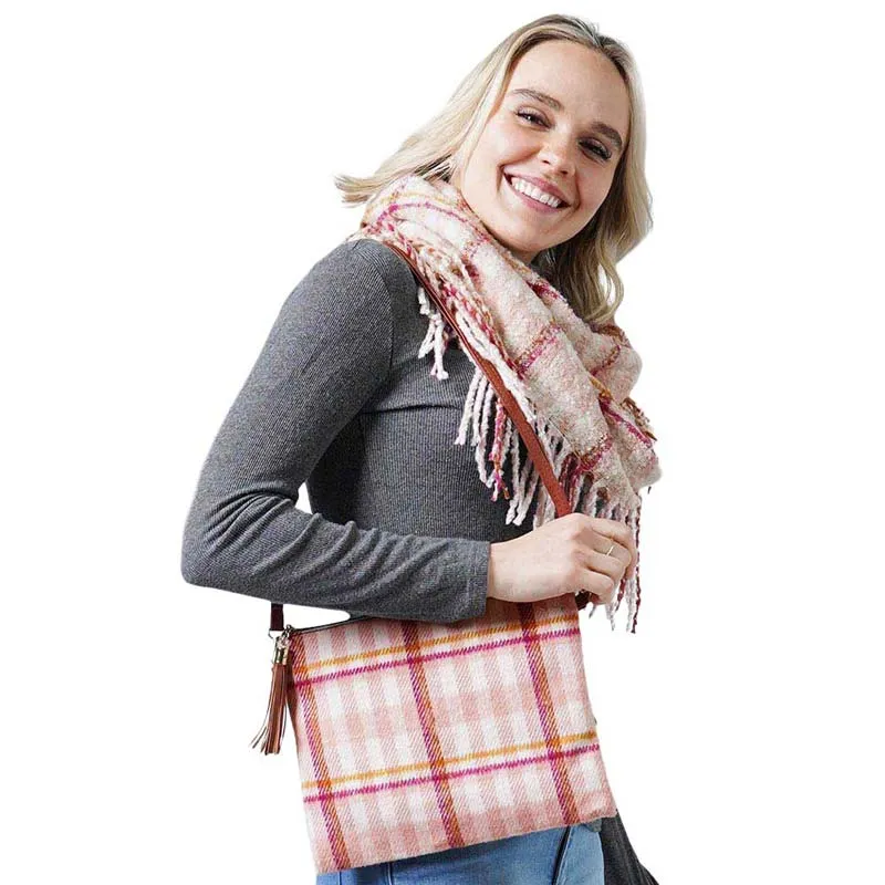 Plaid Check Crossbody Clutch Bag