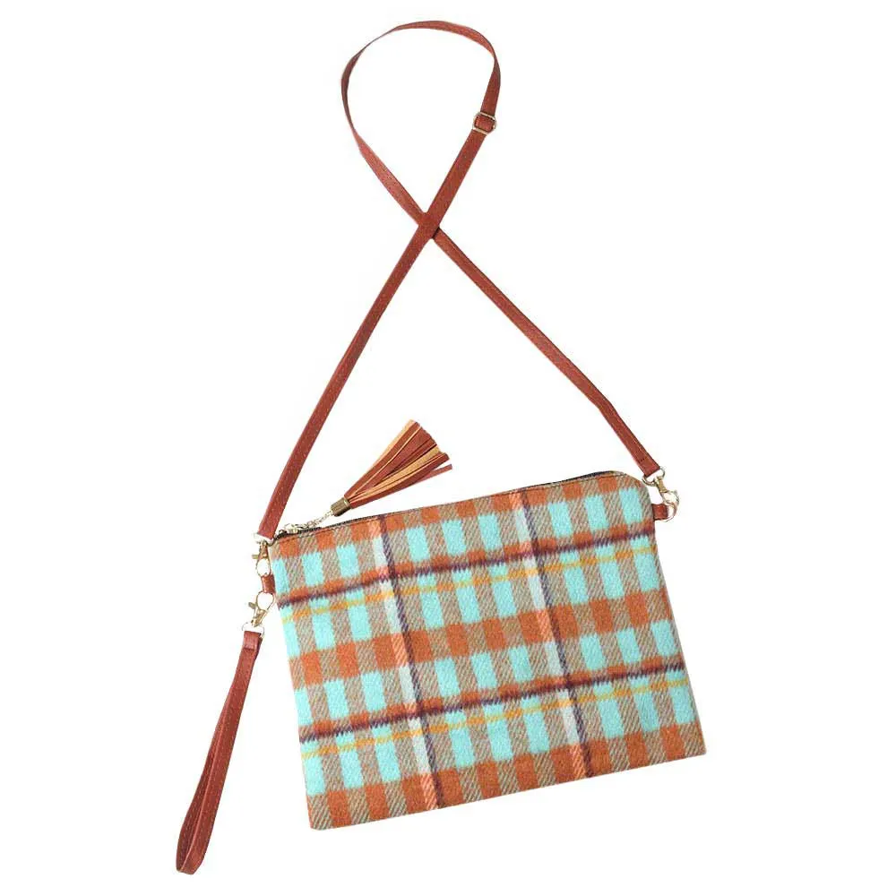 Plaid Check Crossbody Clutch Bag