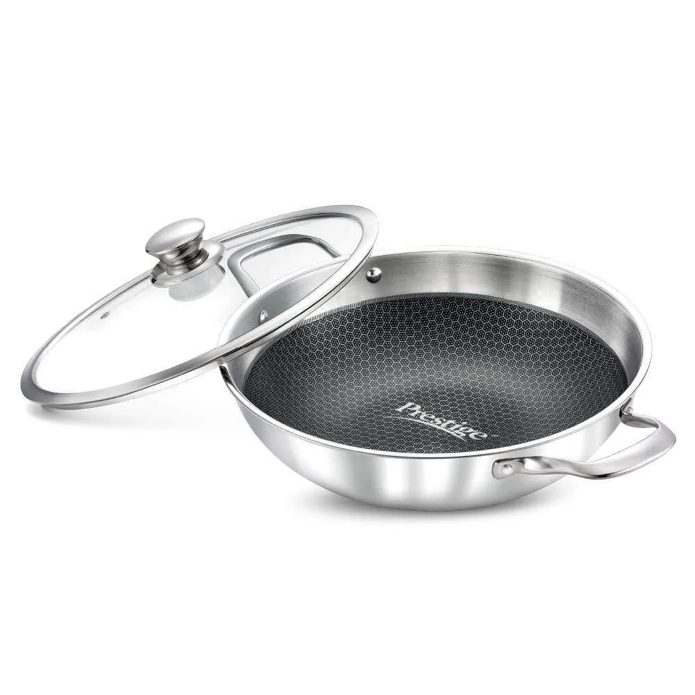 Prestige Tri-Ply Honey Comb Stainless Steel Kadai with Lid