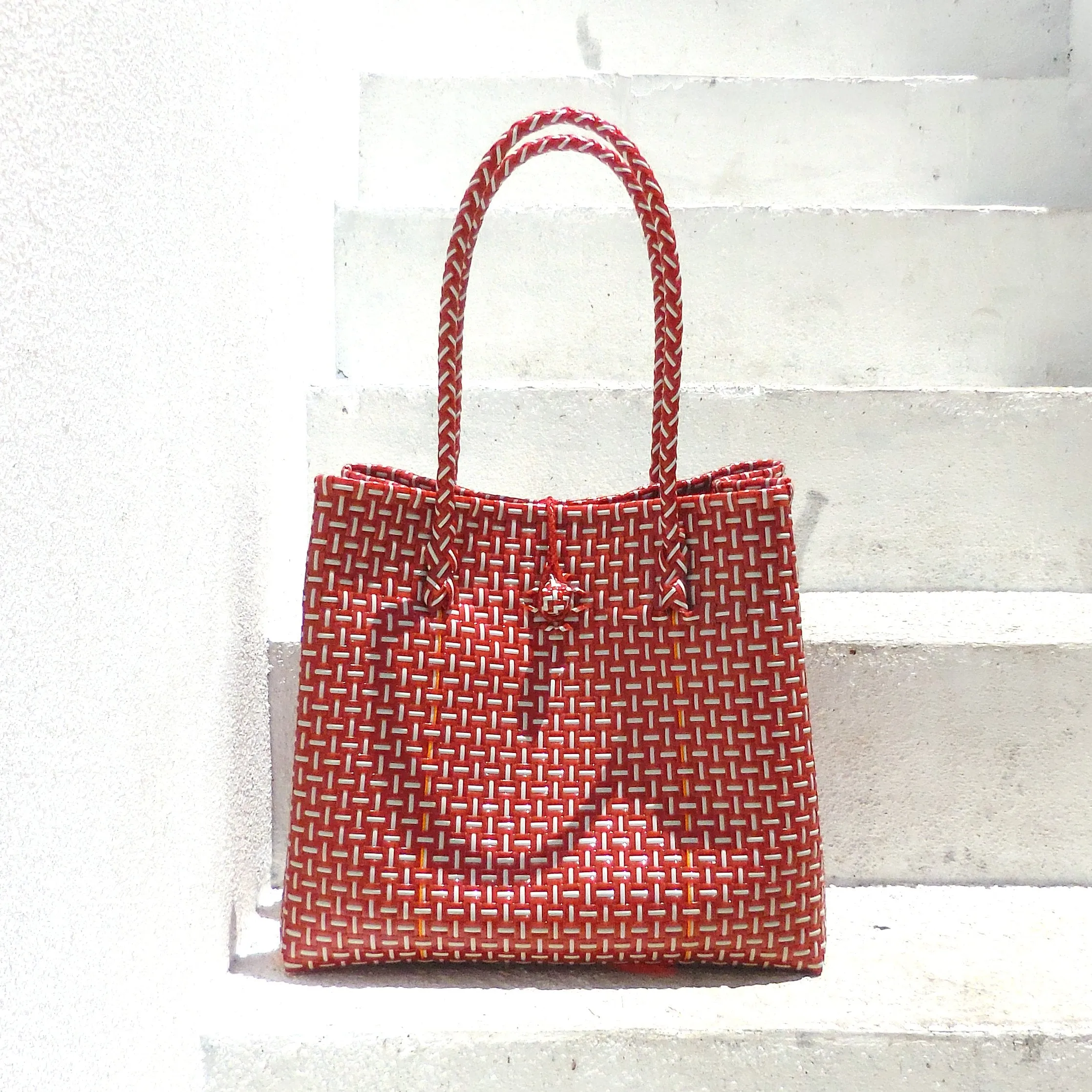 Red & White TOKO Recycled Woven Tote Bag