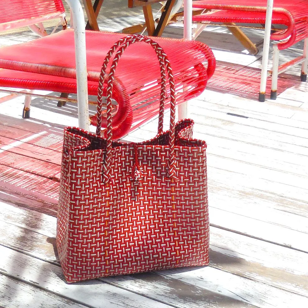 Red & White TOKO Recycled Woven Tote Bag