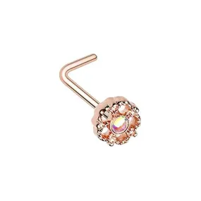 Rose Gold Illuminating Lotus Ornate WildKlass L-Shaped Nose Ring