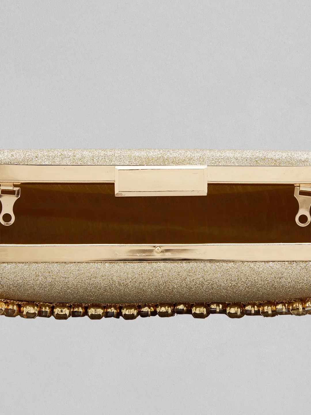 Rubans Golden-Tone Box Clutch Sling Bag Featuring American Diamonds