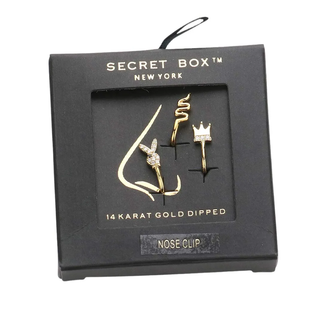 Secret Box 14K Gold Dipped Bunny Snake Crown Nose Clips