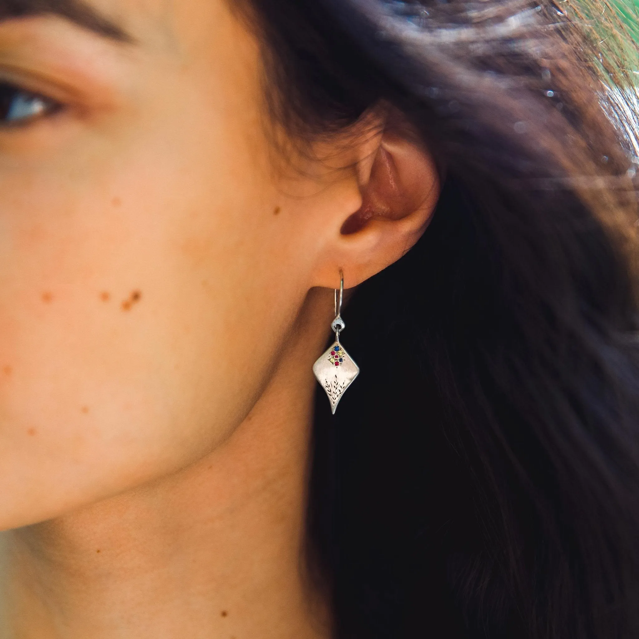 Silver Multi-Colored Sapphire Secret Garden Earrings