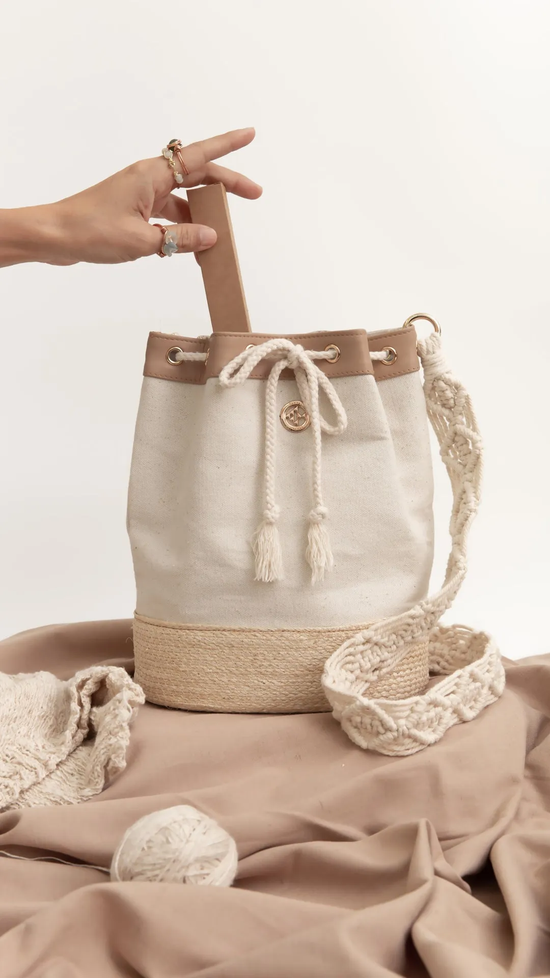 Sisal Macrame Drawstring Bag-TAKTAI