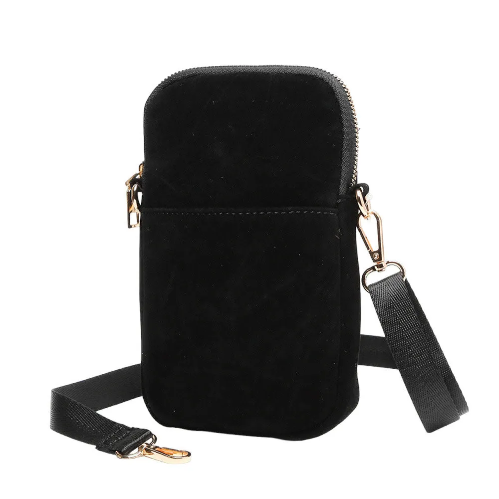 Solid Faux Suede Crossbody Bag