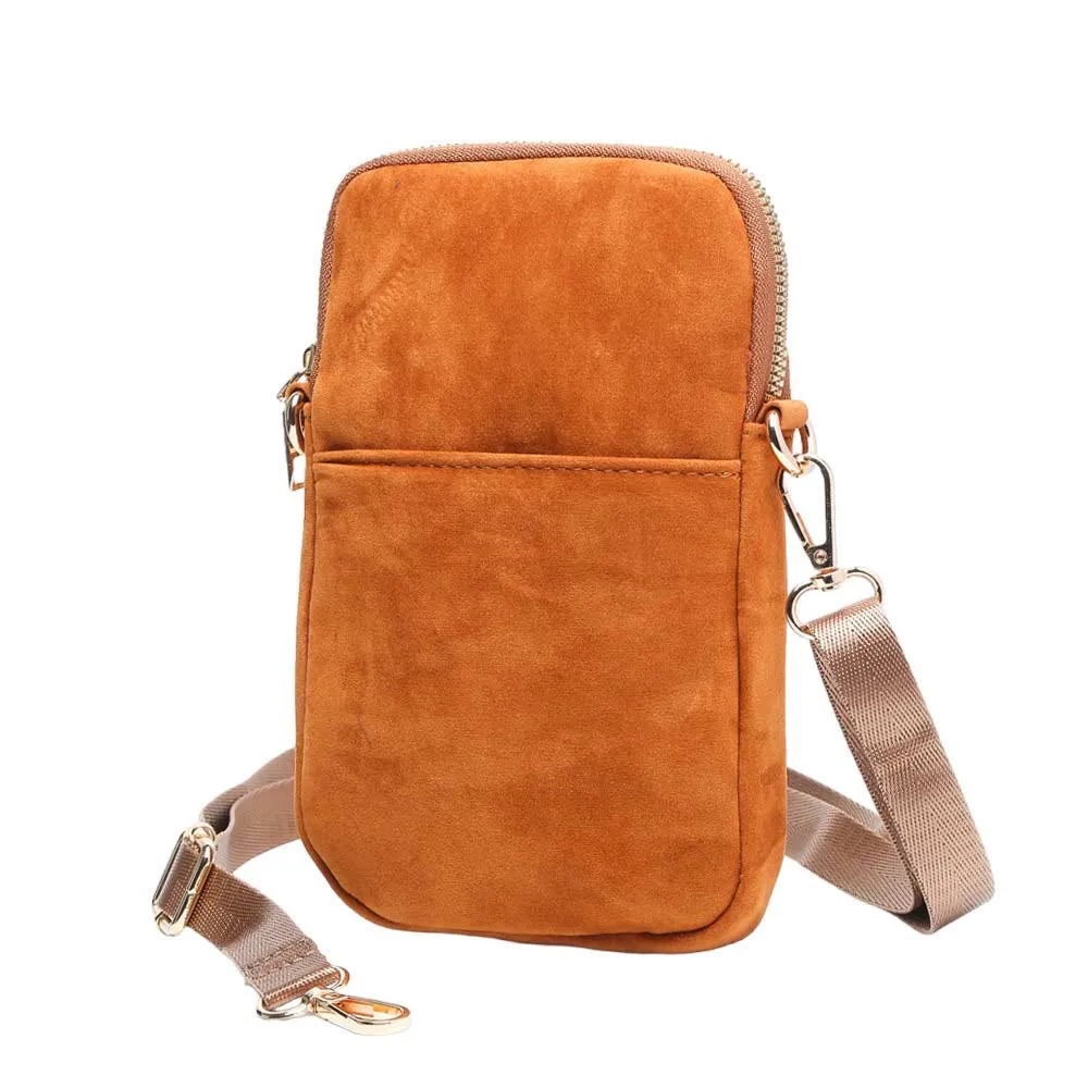 Solid Faux Suede Crossbody Bag