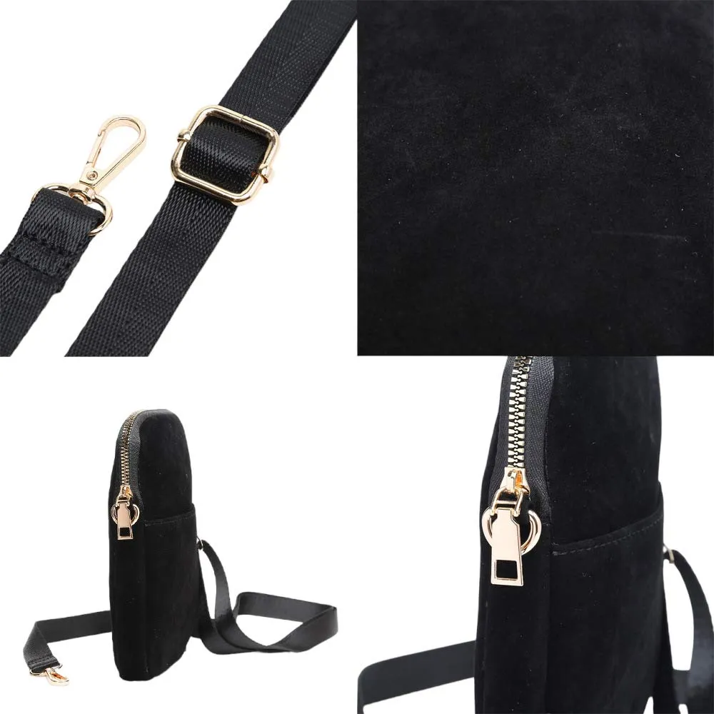 Solid Faux Suede Crossbody Bag