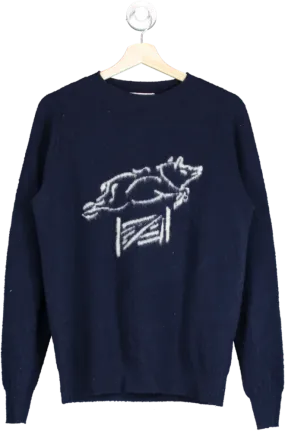 St Johns Blue X Drakes Pig Flying Merino Wool Jumper UK S