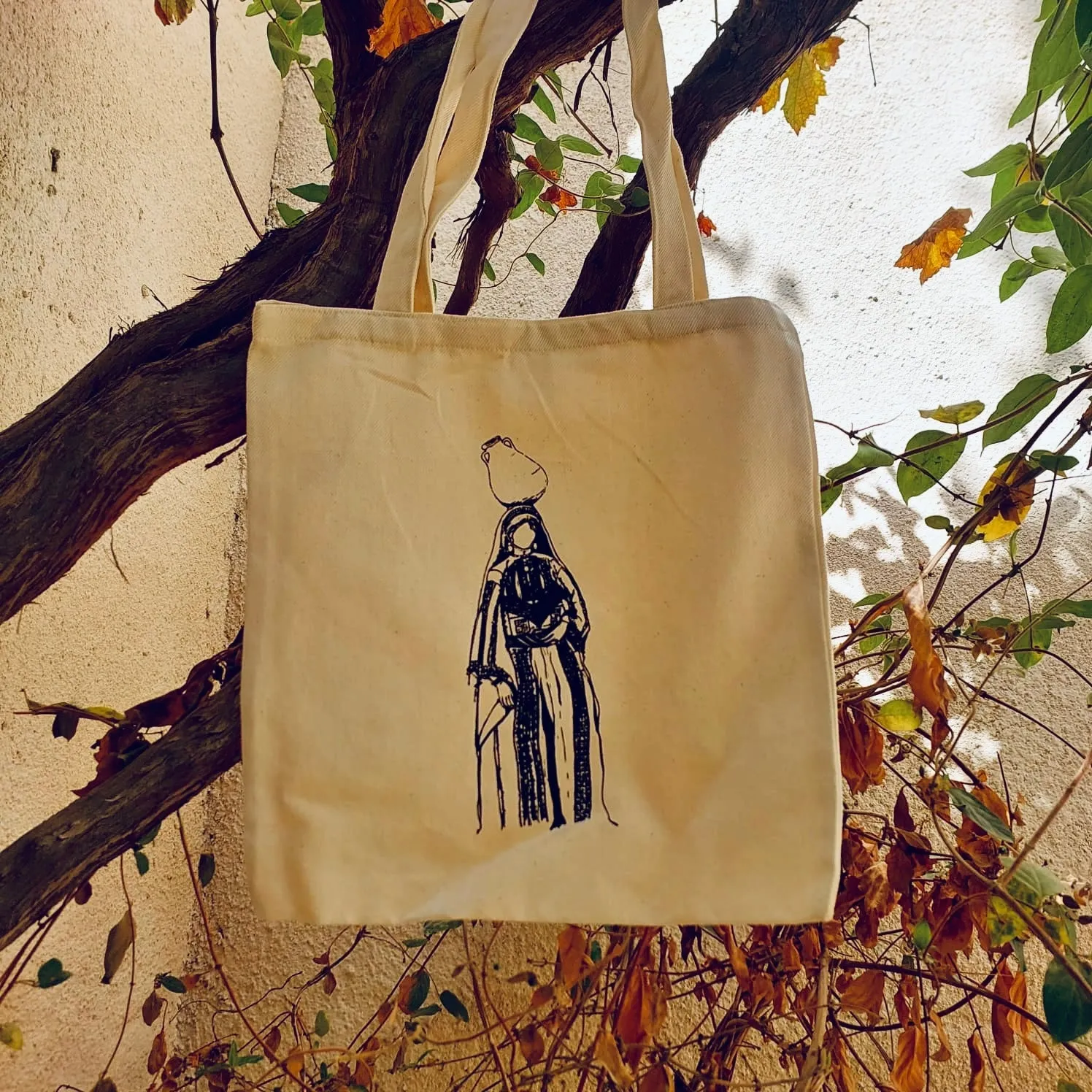 Traditional Palestinian Woman Art on Tote Made with Local Fabric