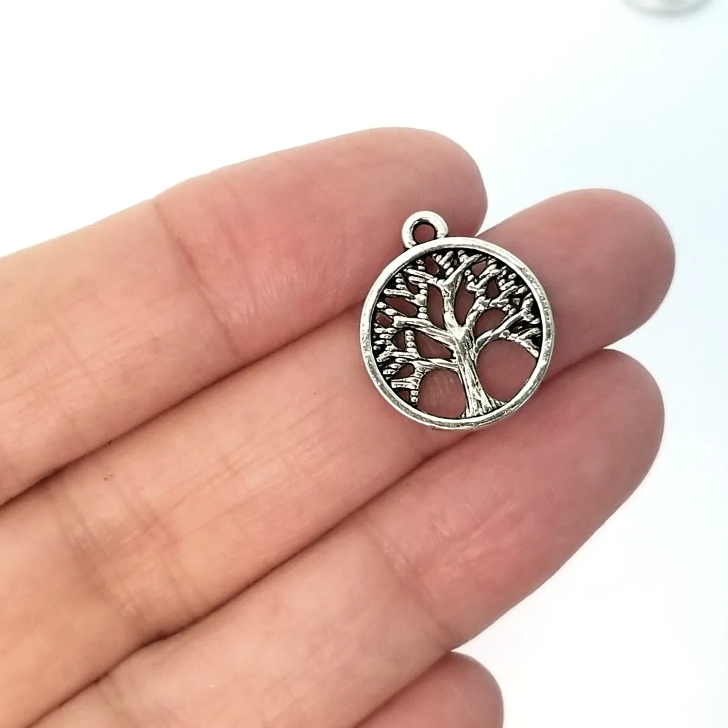 Tree of Life Charms, Antique Silver Metal Pendants, 15mm, Lot Size 50, #1282-1