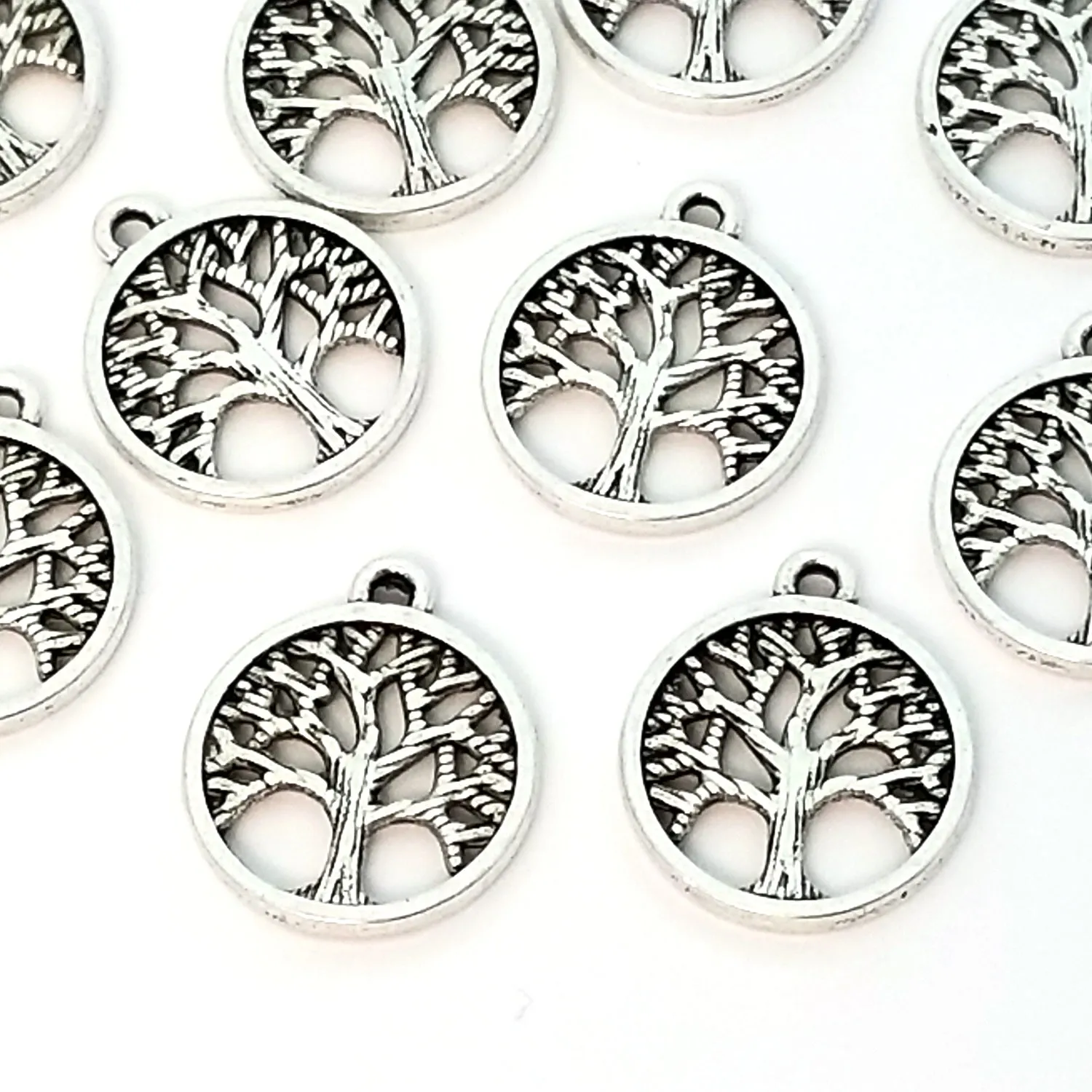 Tree of Life Charms, Antique Silver Metal Pendants, 15mm, Lot Size 50, #1282-1