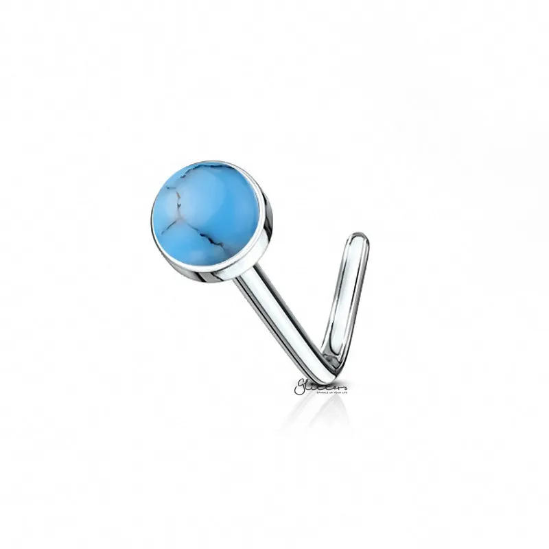 Turquoise Stone Set L Bend Nose Stud Ring