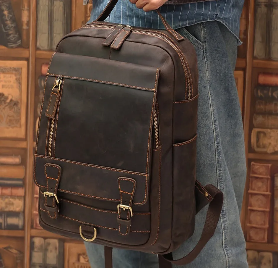 Vintage Cowhide Leather Laptop Back Pack