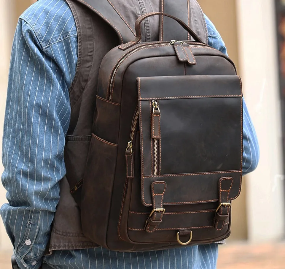 Vintage Cowhide Leather Laptop Back Pack