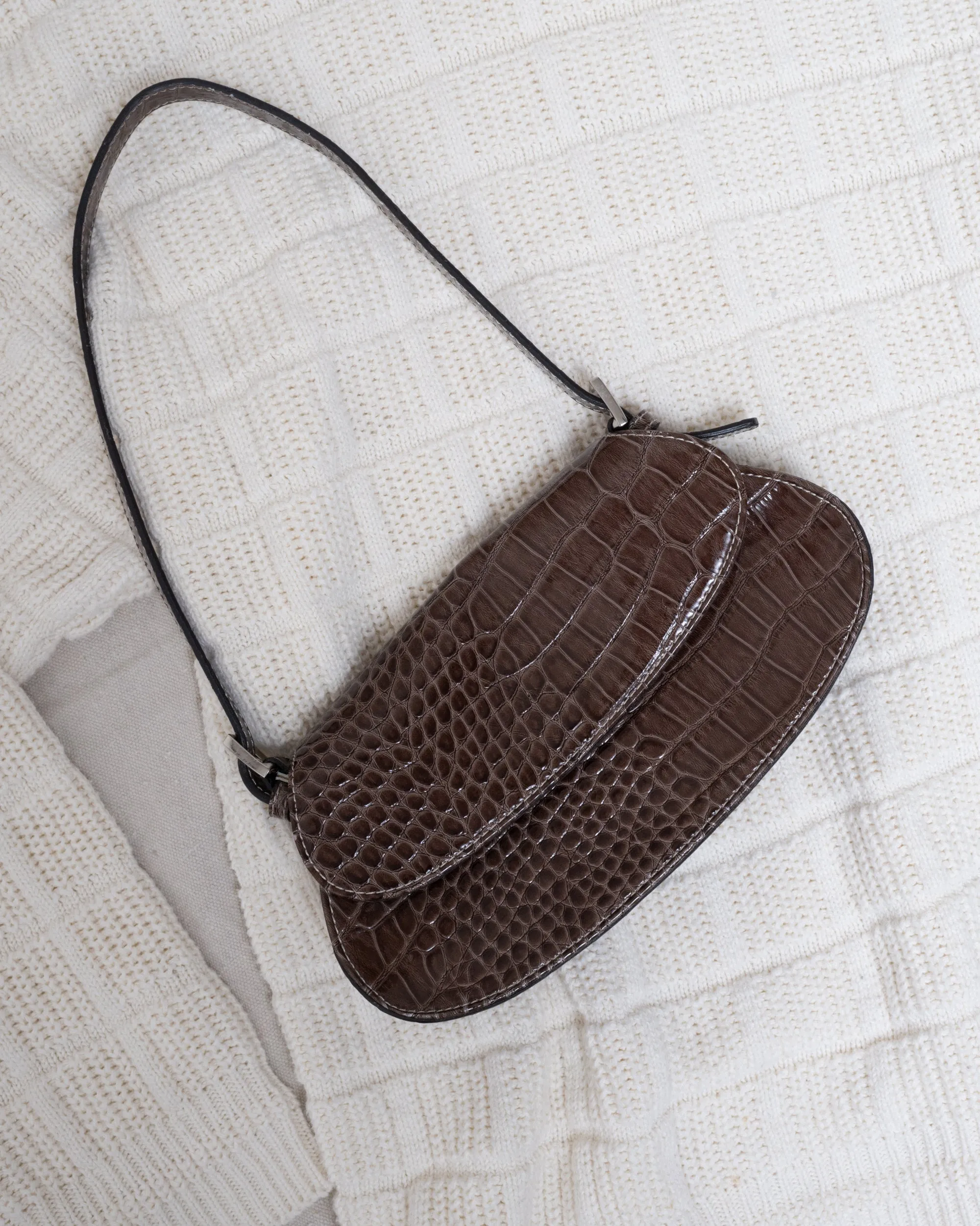 Vintage Croc Embossed Baguette Bag