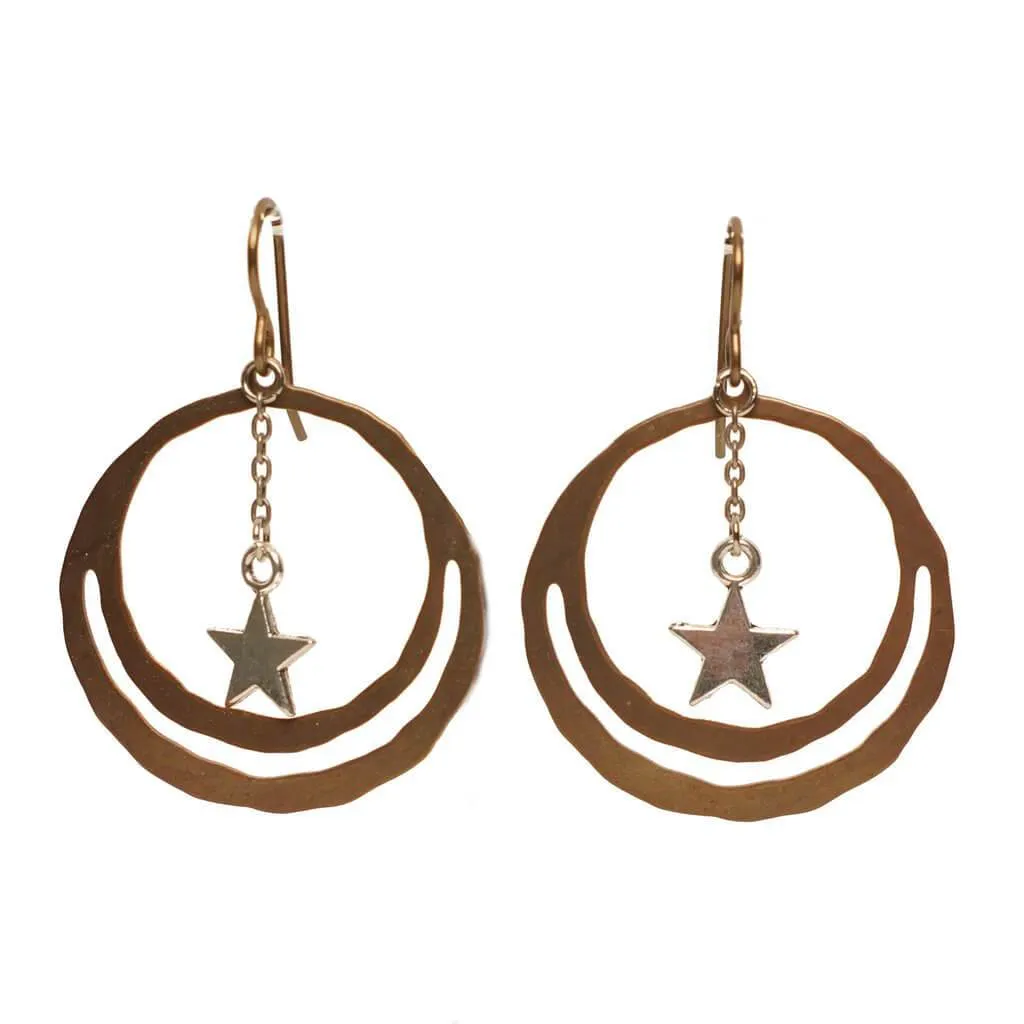 wandering orbit - shooting stars // natural brass dangle earrings