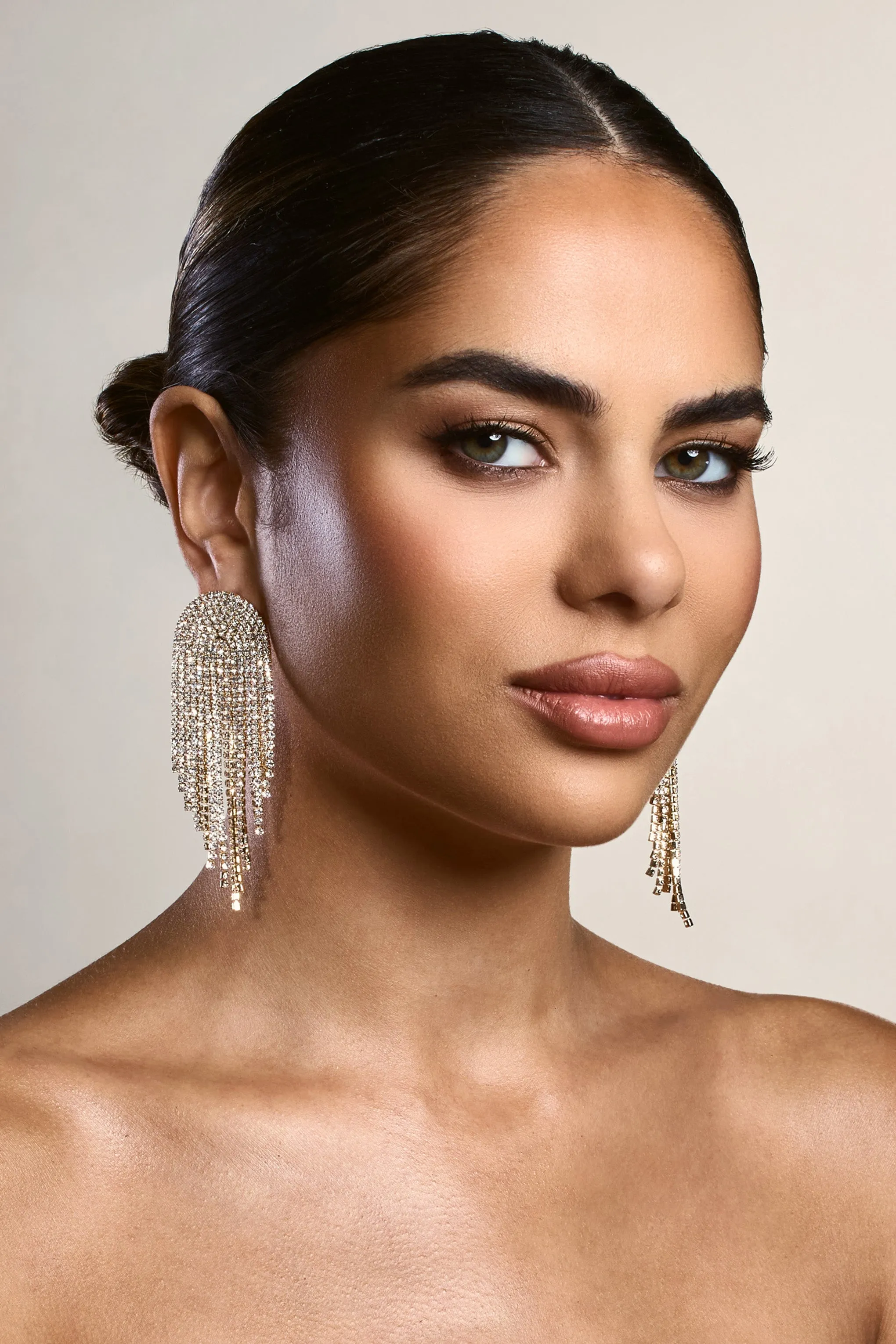 Waterfall | Gold Diamante Tassel Earrings