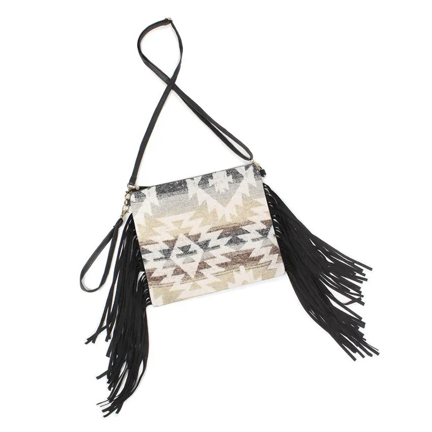 Western Pattern Tassel Crossbody Clutch Bag