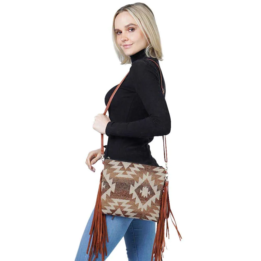 Western Pattern Tassel Crossbody Clutch Bag