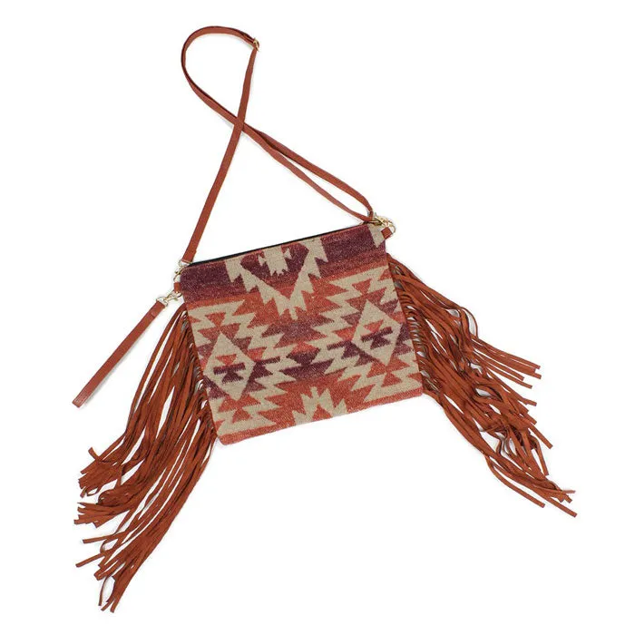 Western Pattern Tassel Crossbody Clutch Bag