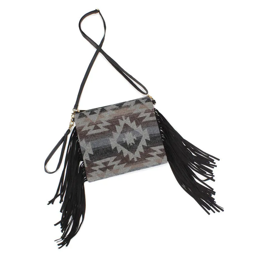 Western Pattern Tassel Crossbody Clutch Bag