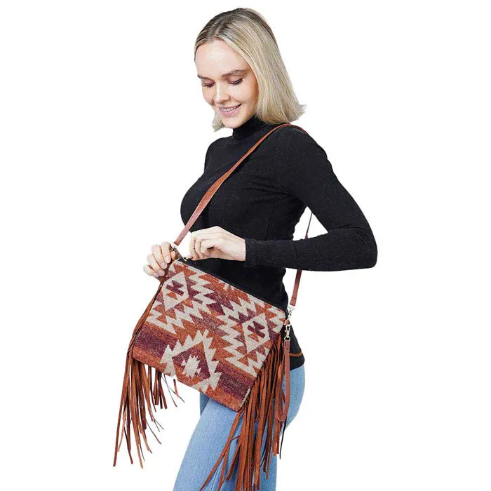 Western Pattern Tassel Crossbody Clutch Bag