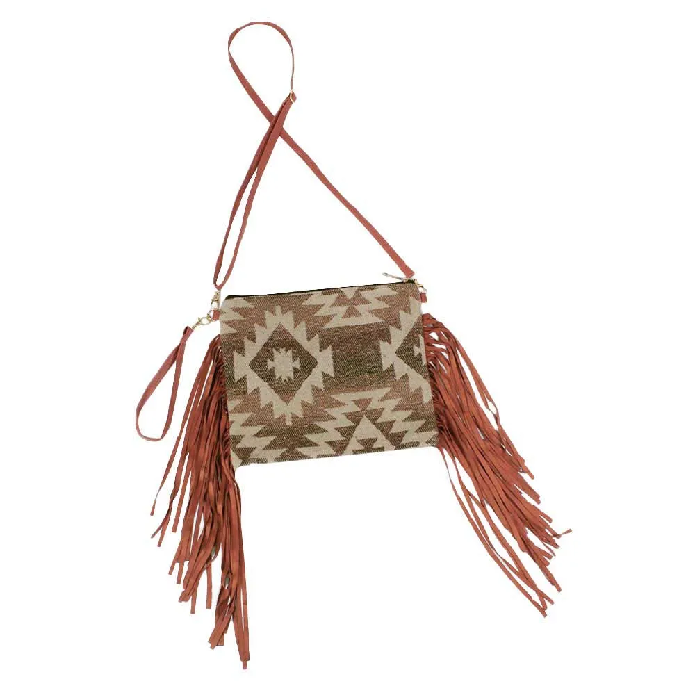 Western Pattern Tassel Crossbody Clutch Bag