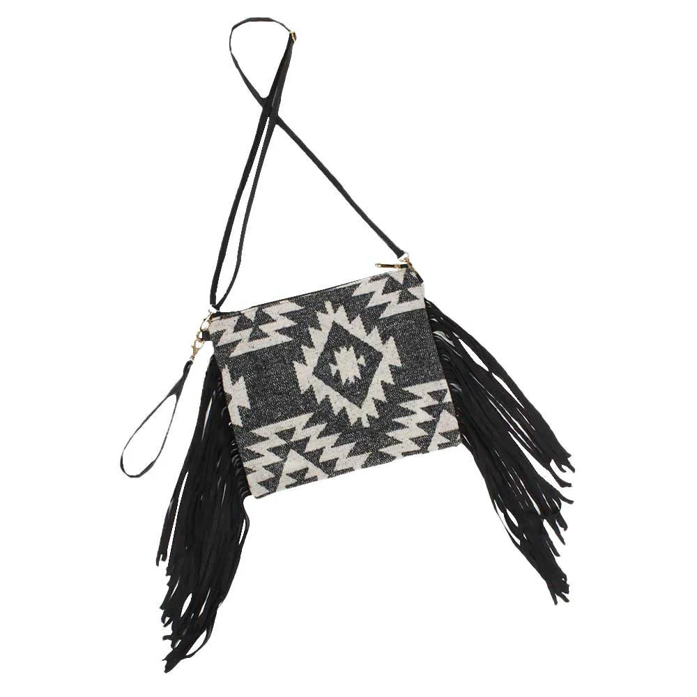 Western Pattern Tassel Crossbody Clutch Bag