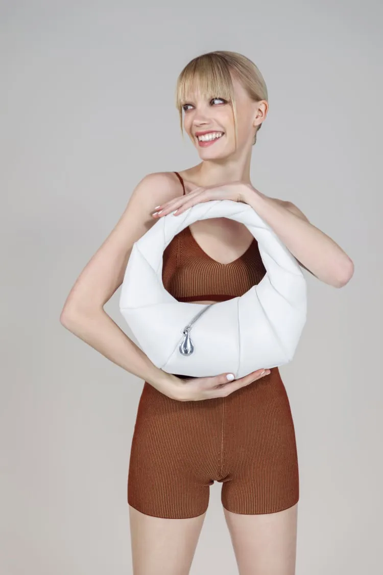 White leather handbag