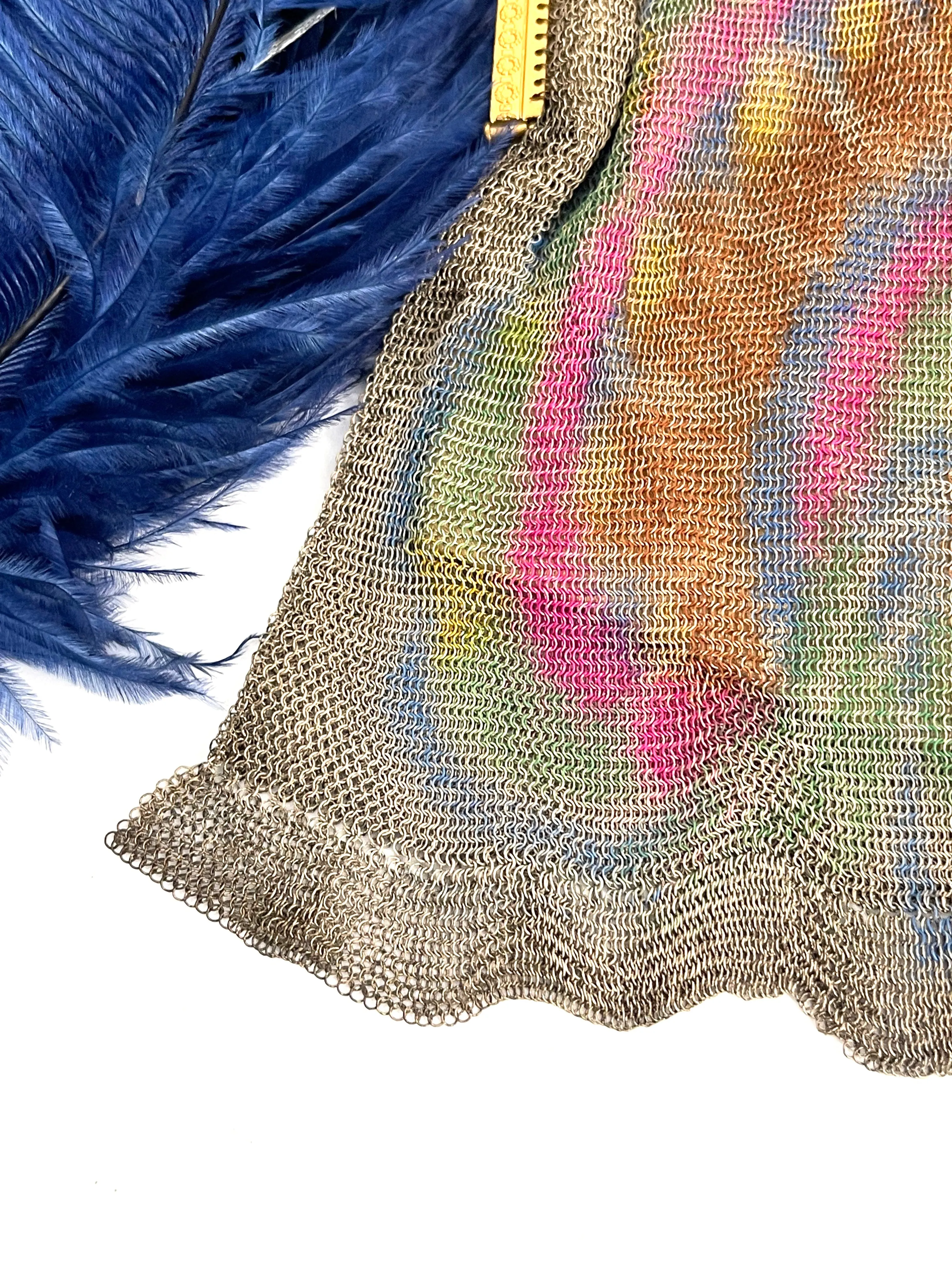 WHITING AND DAVIS Antique 20s Dresden Mesh Bag with Peacock Moti