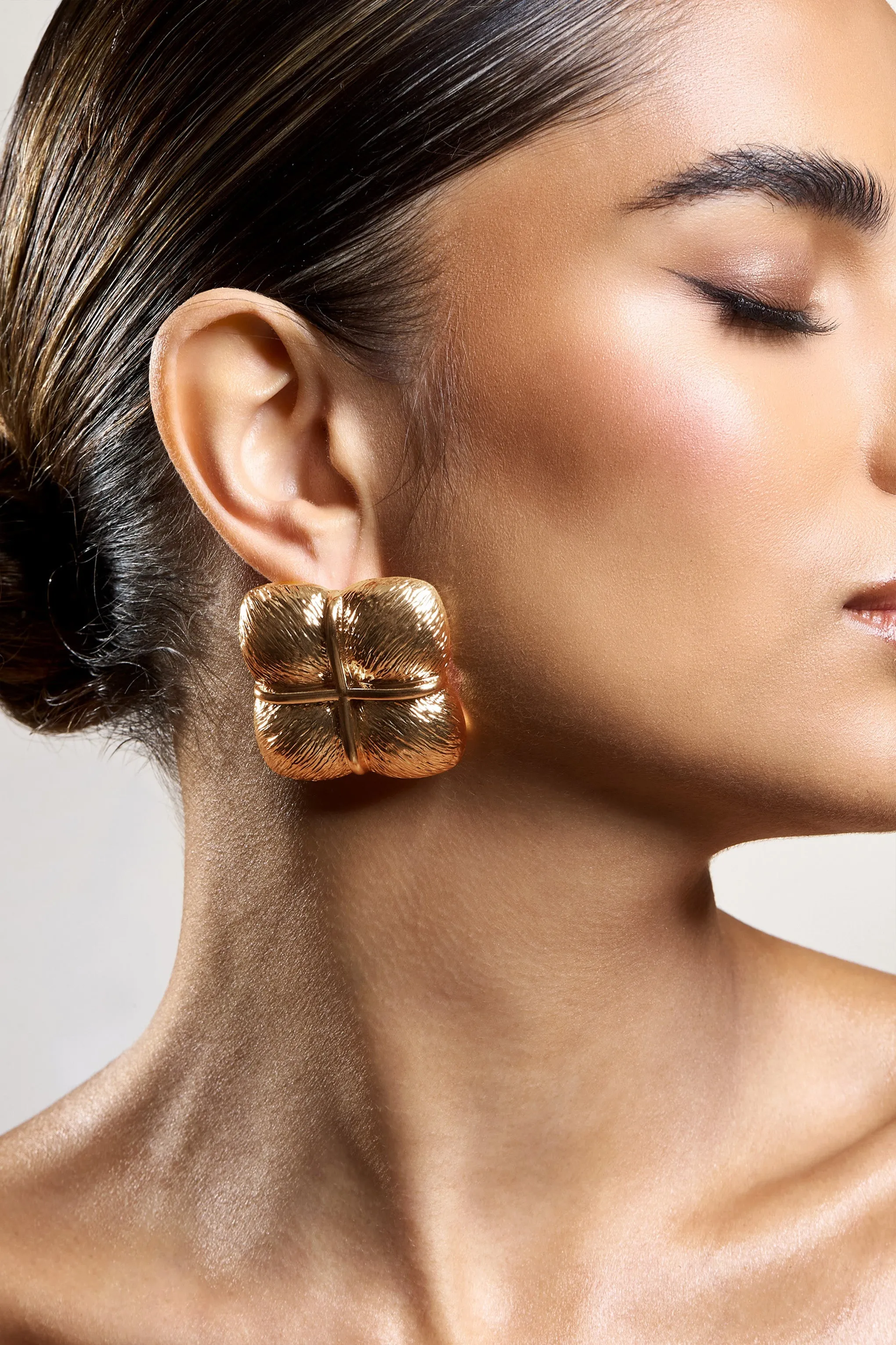 Winifred | Gold Textured Square Statement Earrings