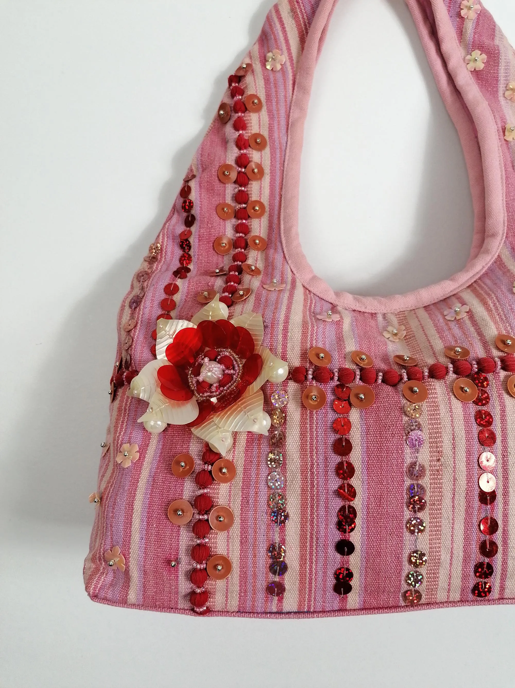 Y2K Pink Stripes Sequins Tote